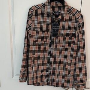 Distortion Men's Plaid Shirt Jacket - Black and Tan